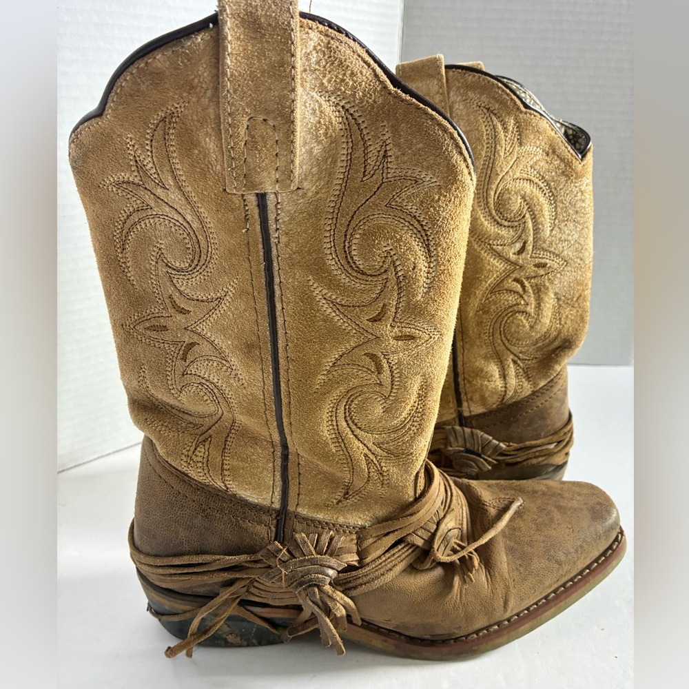 Dan Post Tan/Brown Kids Western Boots with Fringe Wrap
